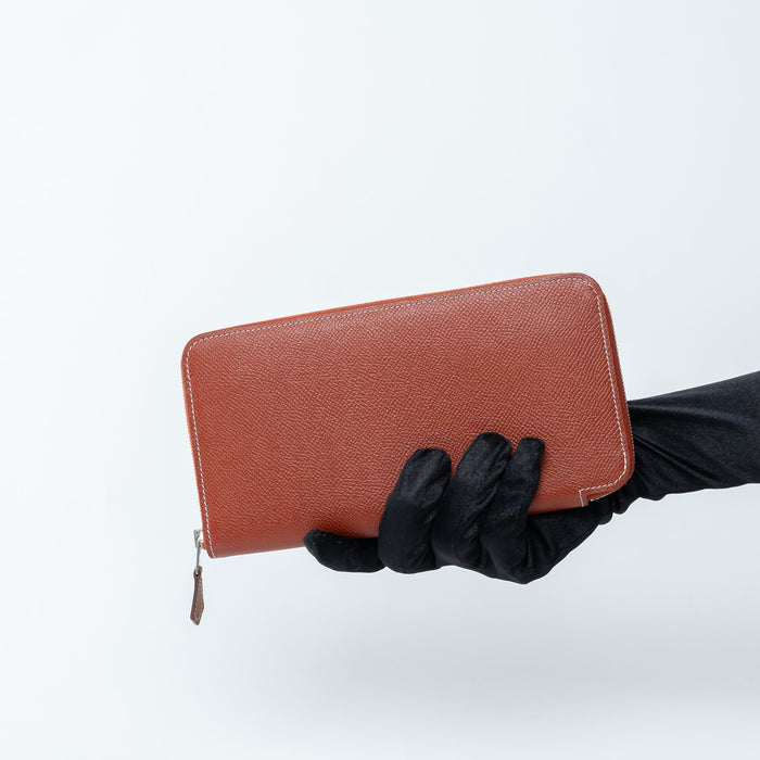 Hermex Deep Brown Epsom Leather Silk'In Classic Long Wallet