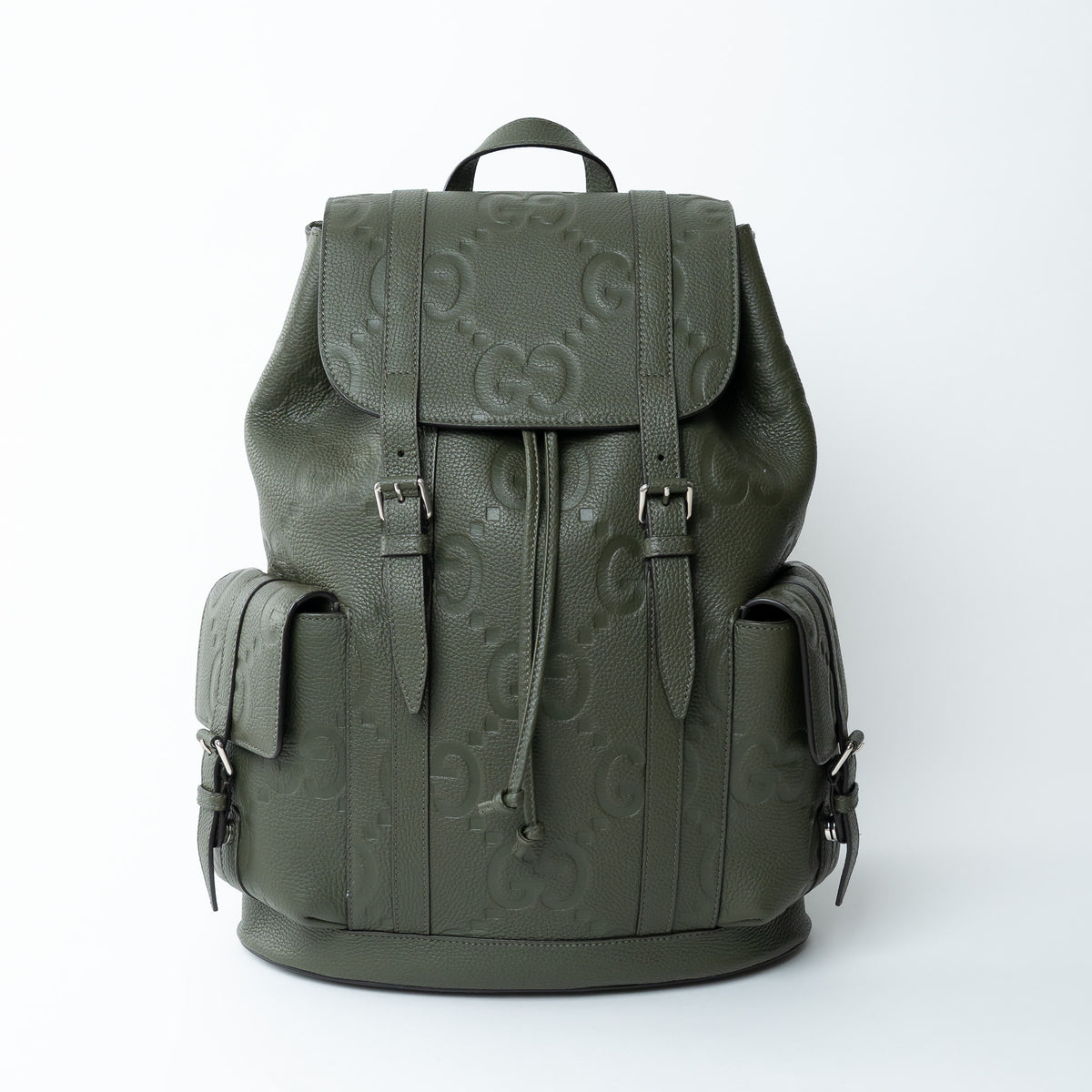Gucci Khaki Green Pebbled GG Embossed Leather Backpack
