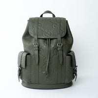 Gucci Khaki Green Pebbled GG Embossed Leather Backpack
