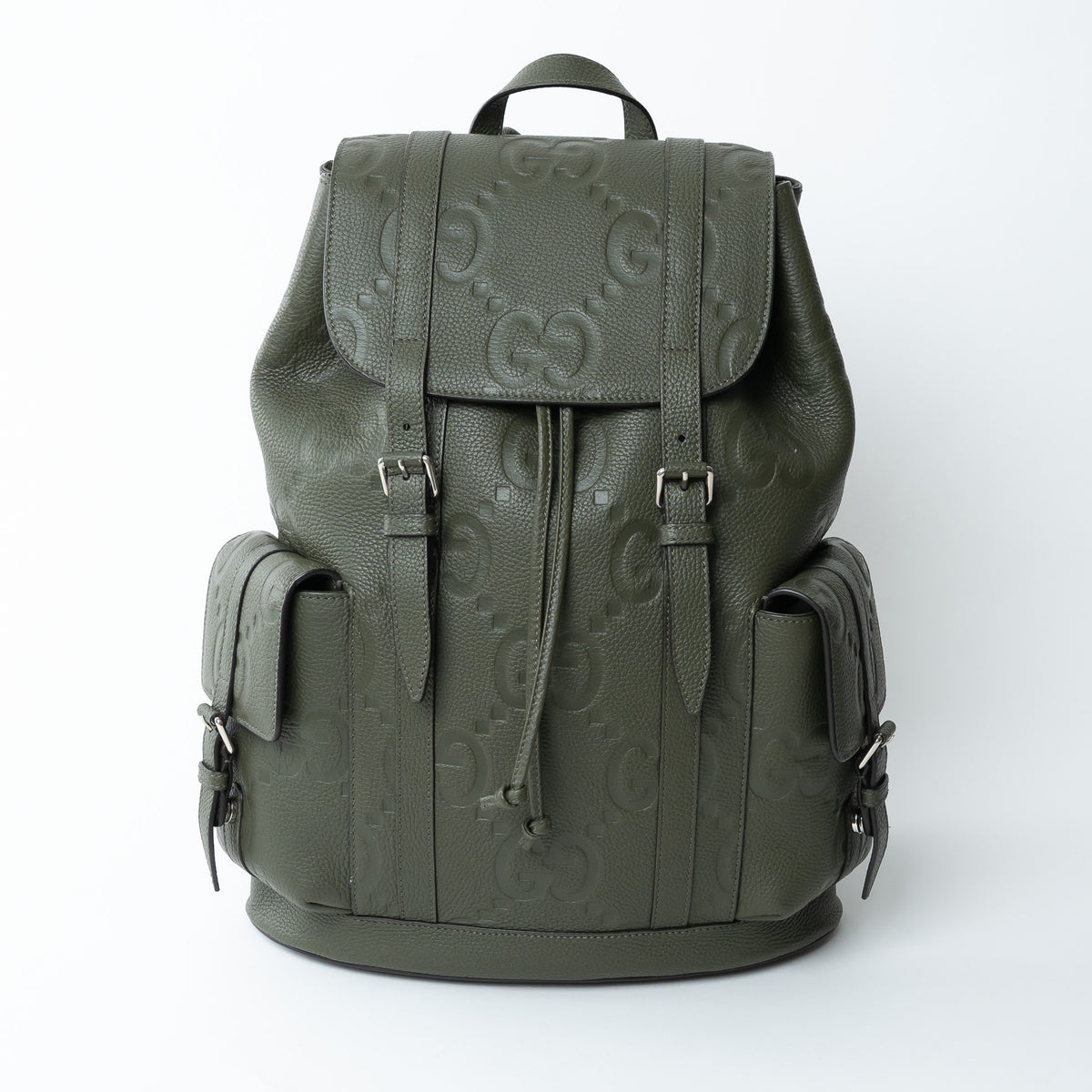 Gucci Khaki Green Pebbled GG Embossed Leather Backpack
