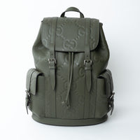 Gucci Khaki Green Pebbled GG Embossed Leather Backpack