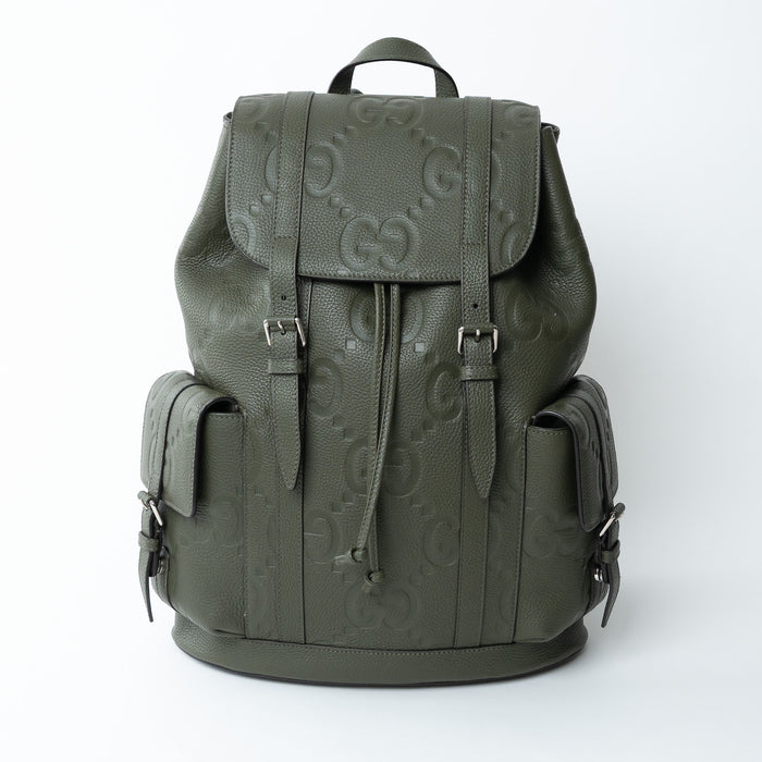 Gucci Khaki Green Pebbled GG Embossed Leather Backpack