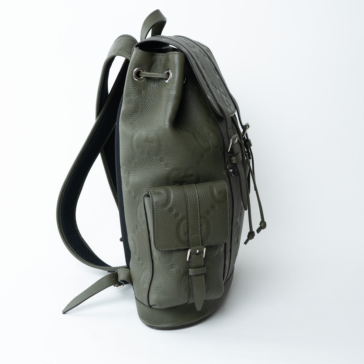 Gucci Khaki Green Pebbled GG Embossed Leather Backpack