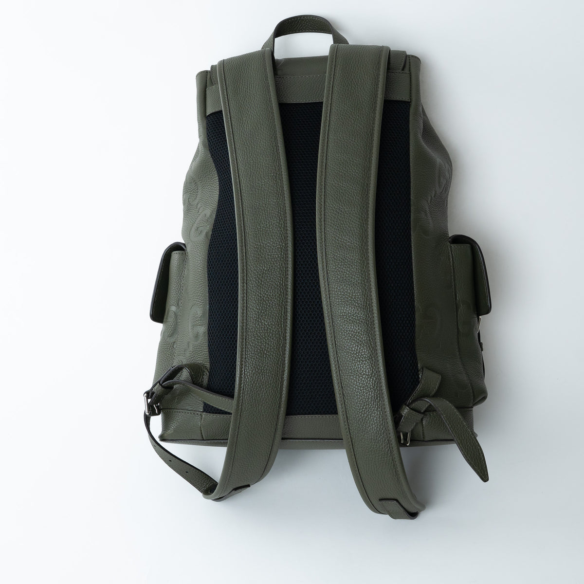 Gucci Khaki Green Pebbled GG Embossed Leather Backpack