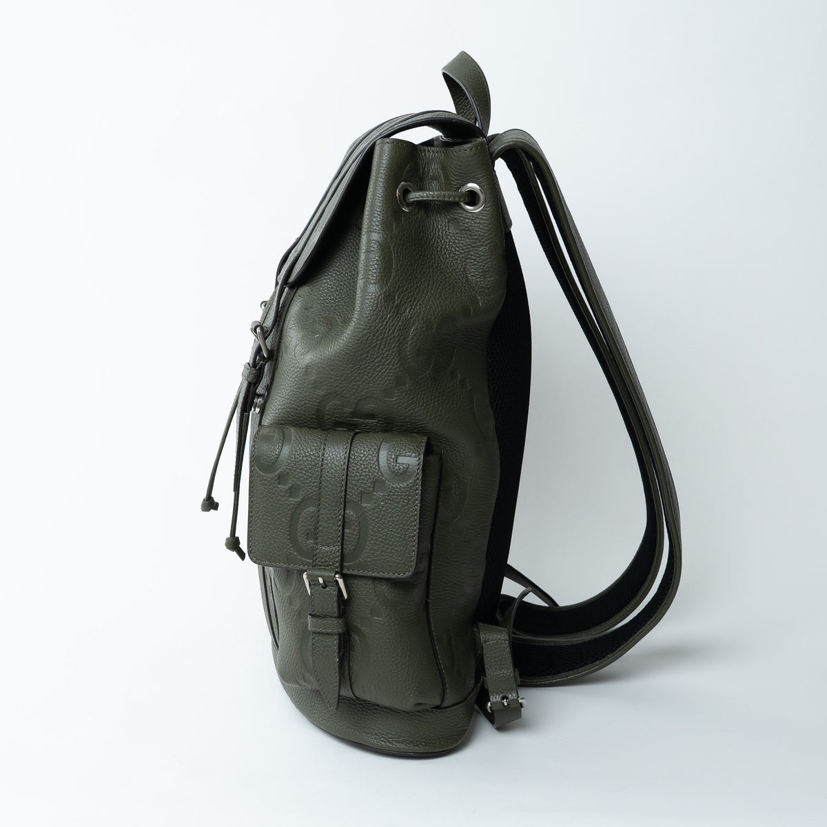 Gucci Khaki Green Pebbled GG Embossed Leather Backpack