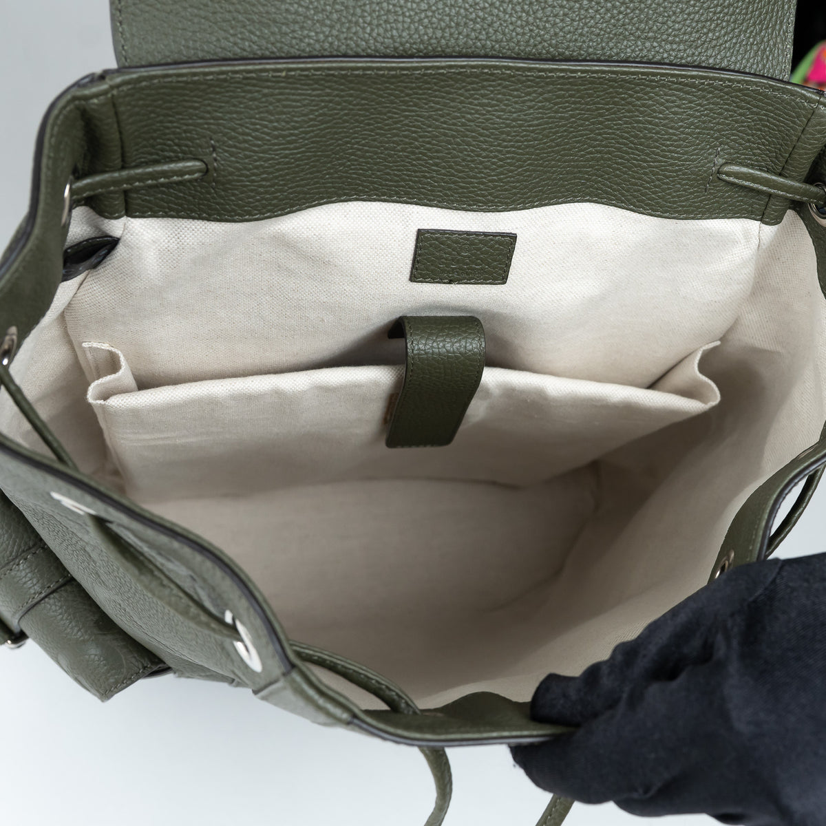 Gucci Khaki Green Pebbled GG Embossed Leather Backpack