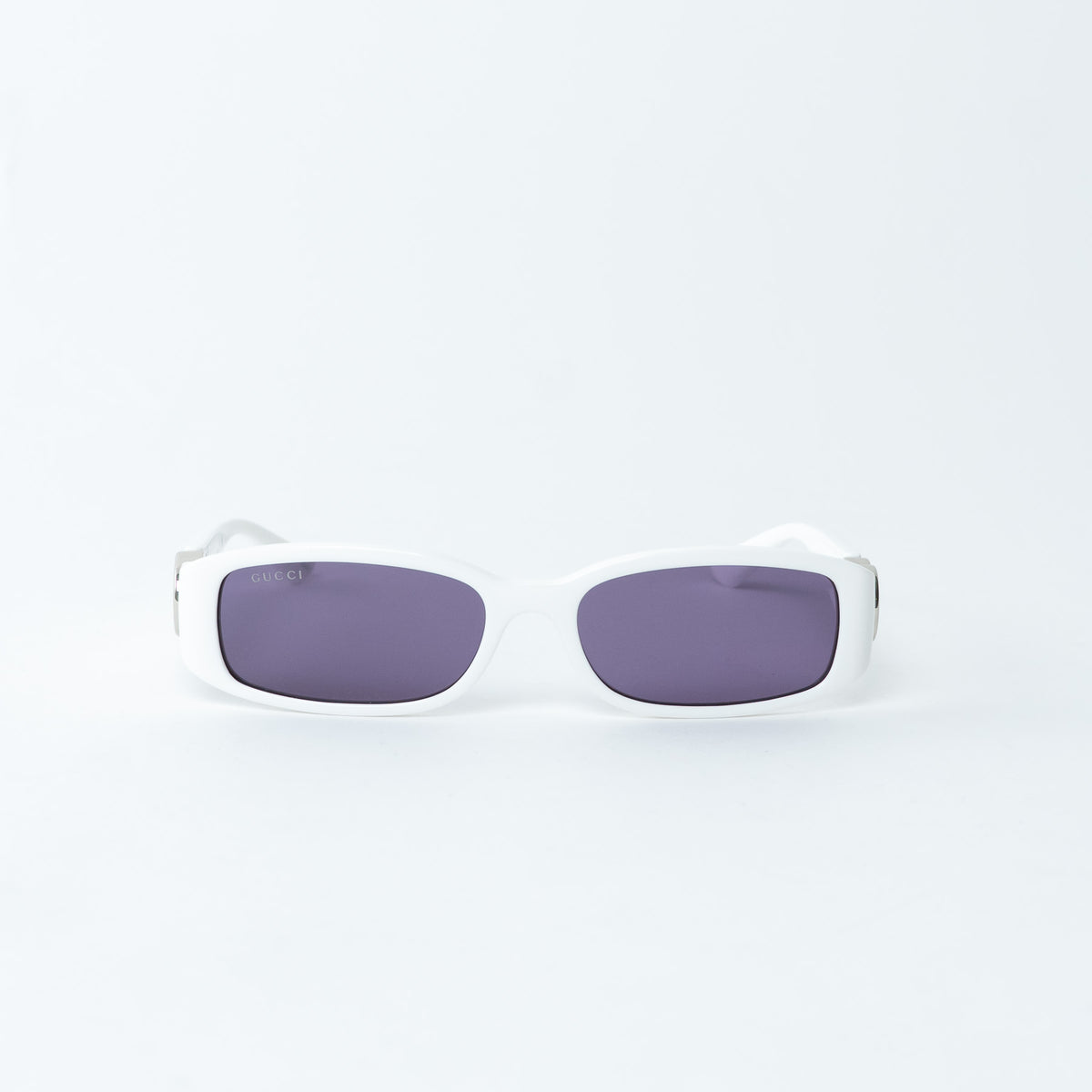 Gucci White Rectangle Frames Purple Lens Sunglasses