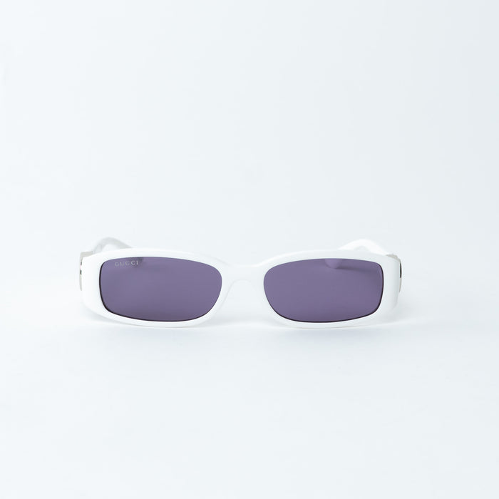 Gucci White Rectangle Frames Purple Lens Sunglasses