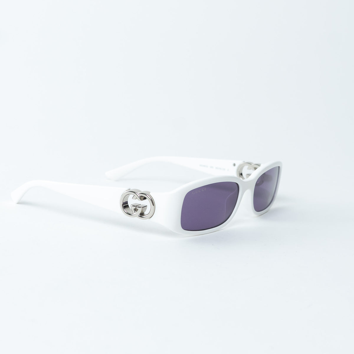 Gucci White Rectangle Frames Purple Lens Sunglasses
