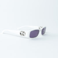 Gucci White Rectangle Frames Purple Lens Sunglasses