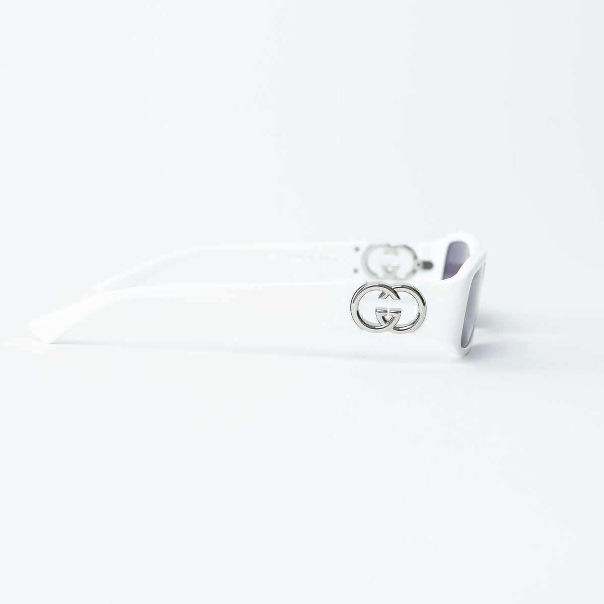 Gucci White Rectangle Frames Purple Lens Sunglasses