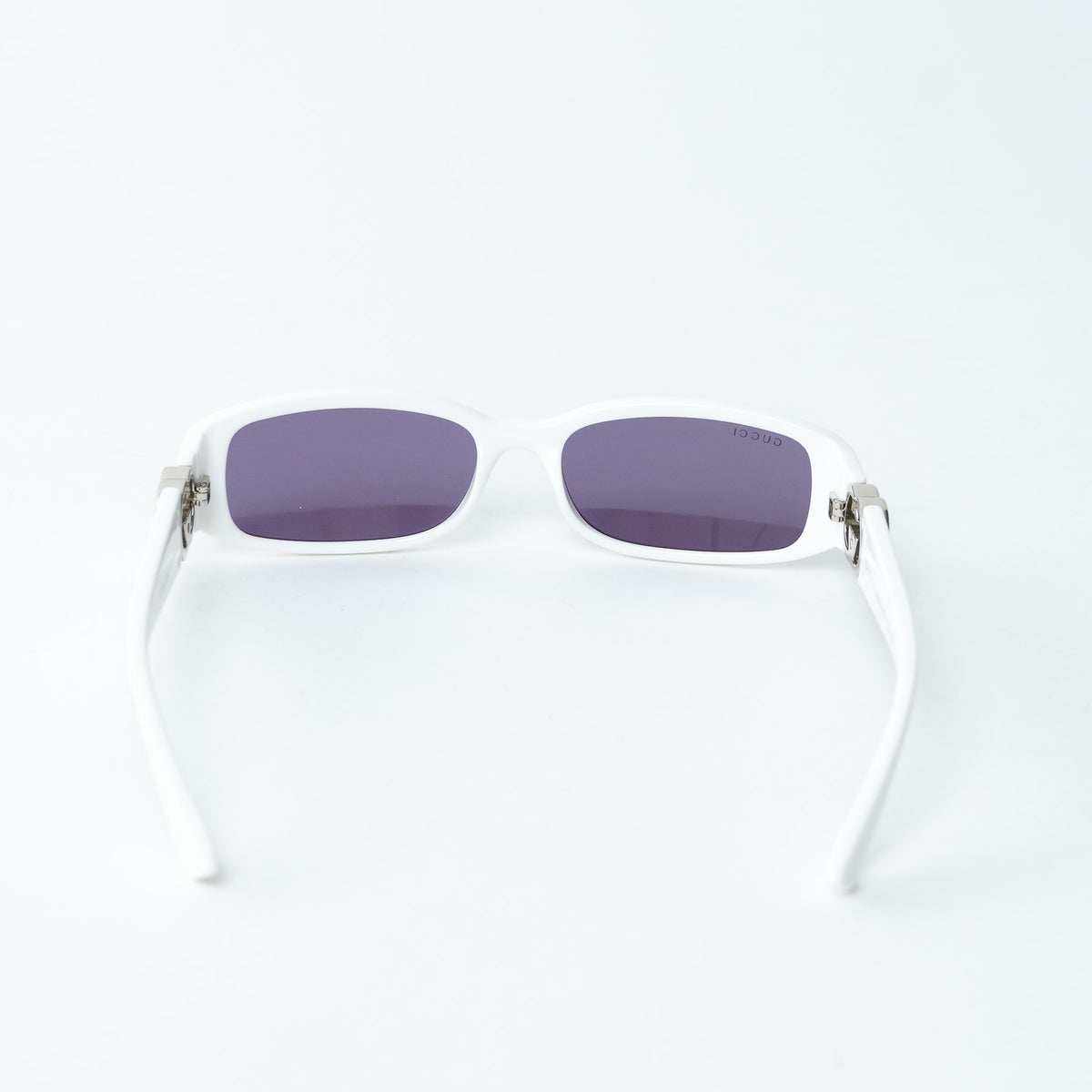Gucci White Rectangle Frames Purple Lens Sunglasses