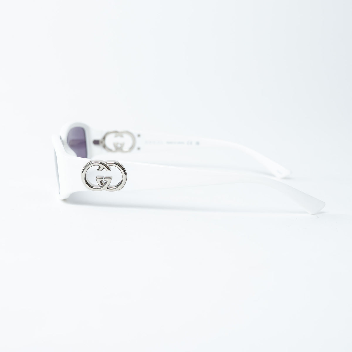 Gucci White Rectangle Frames Purple Lens Sunglasses