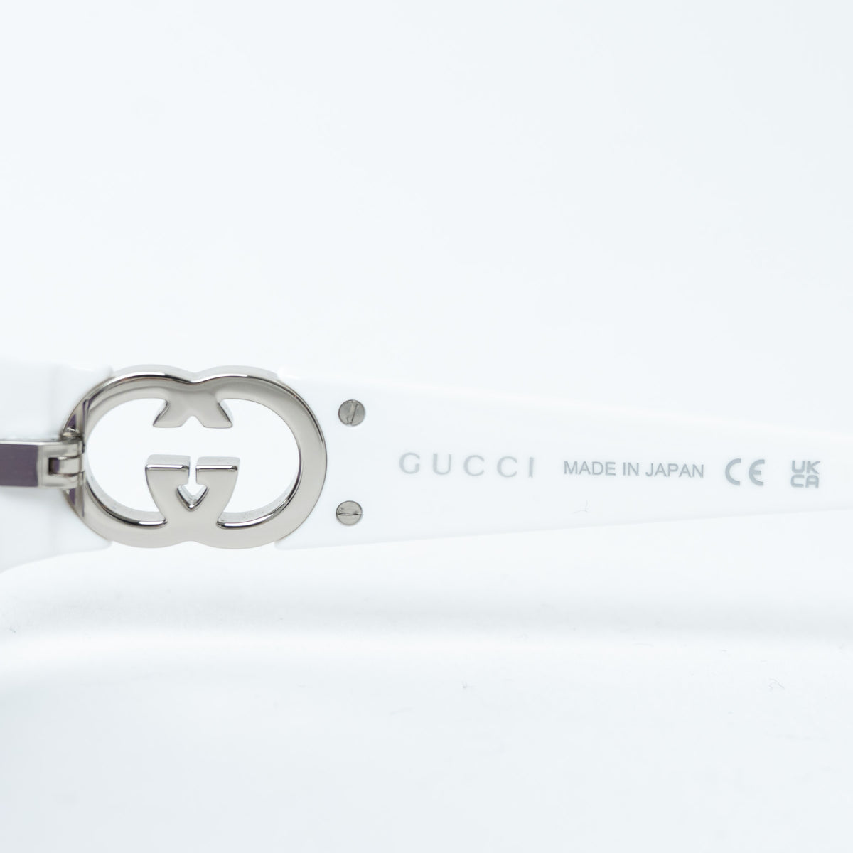 Gucci White Rectangle Frames Purple Lens Sunglasses