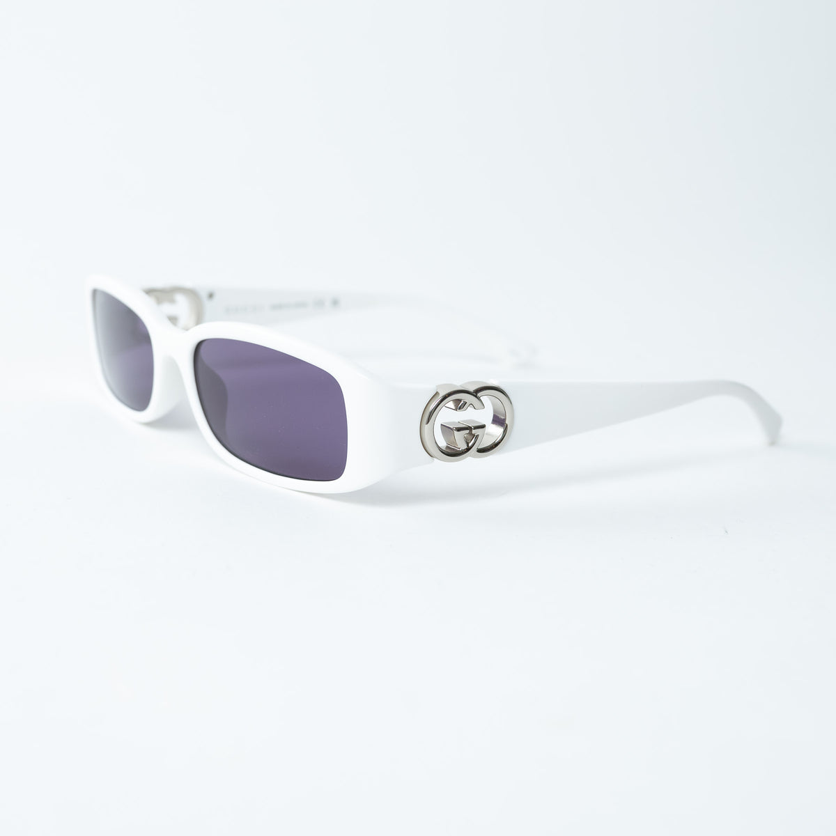Gucci White Rectangle Frames Purple Lens Sunglasses