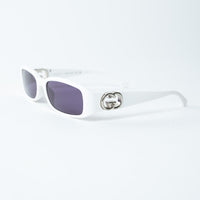Gucci White Rectangle Frames Purple Lens Sunglasses