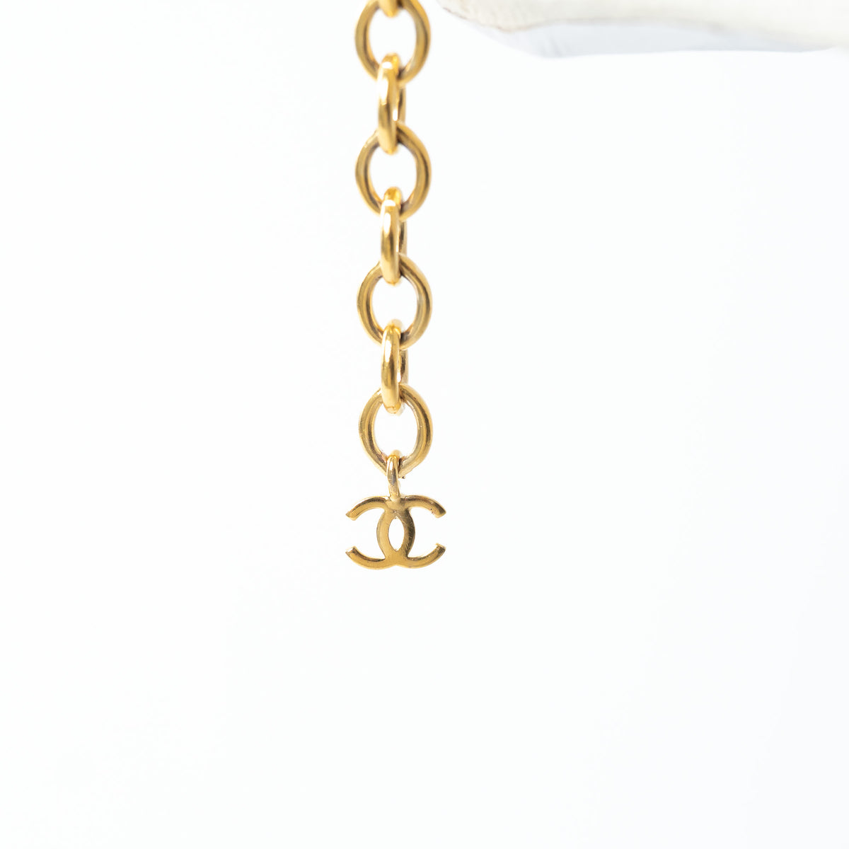 Pre-Loved Chanel™ Gold Tone Interlaced Leather and Chain Crystal Embellished Logo Choker
