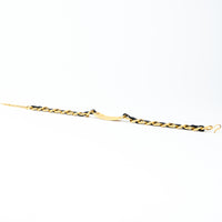 Pre-Loved Chanel™ Gold Tone Interlaced Leather and Chain Crystal Embellished Logo Choker