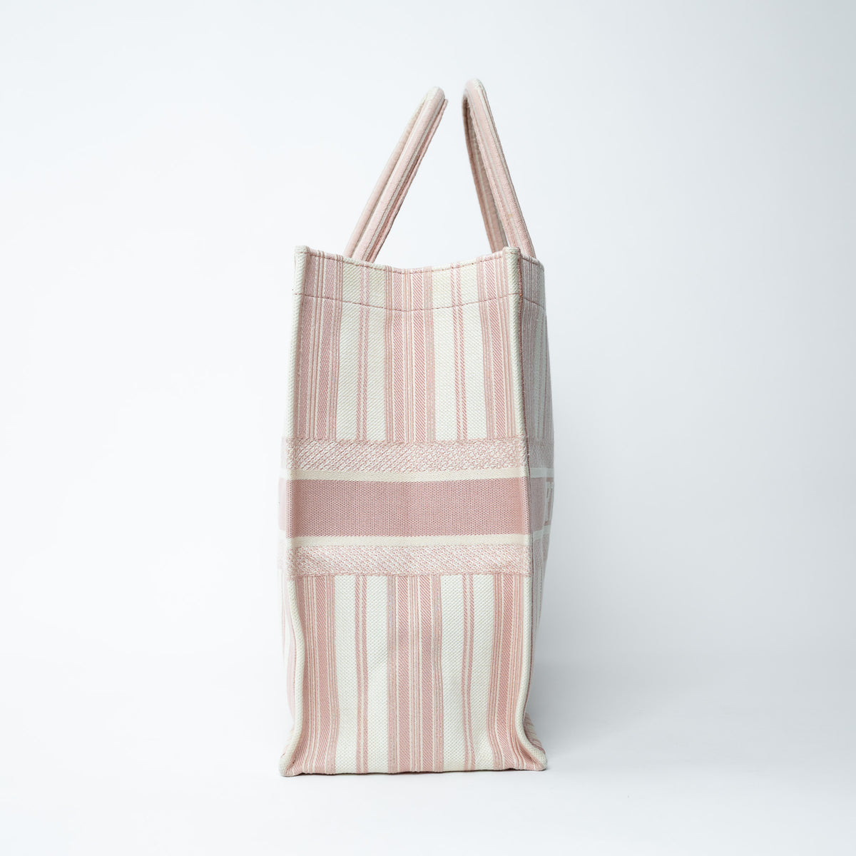 Dior Pink & Ivory Canvas Pinstripe GM Book Tote
