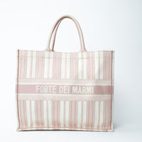 Striped tote bag with 'Forte dei Marmi' text on a white background