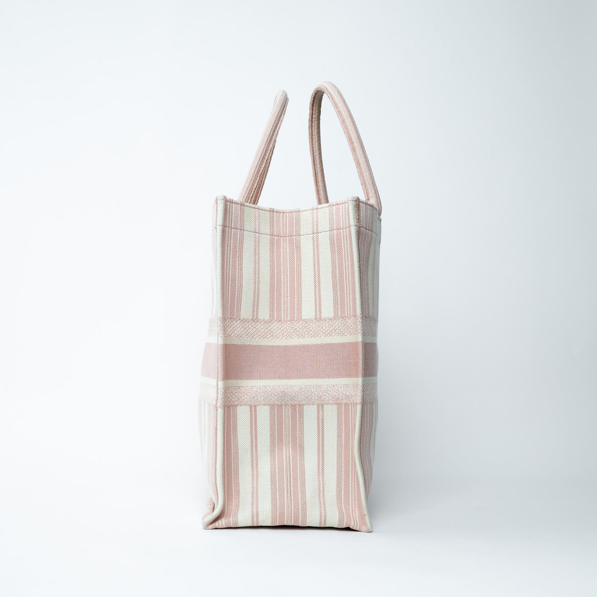 Dior Pink & Ivory Canvas Pinstripe GM Book Tote
