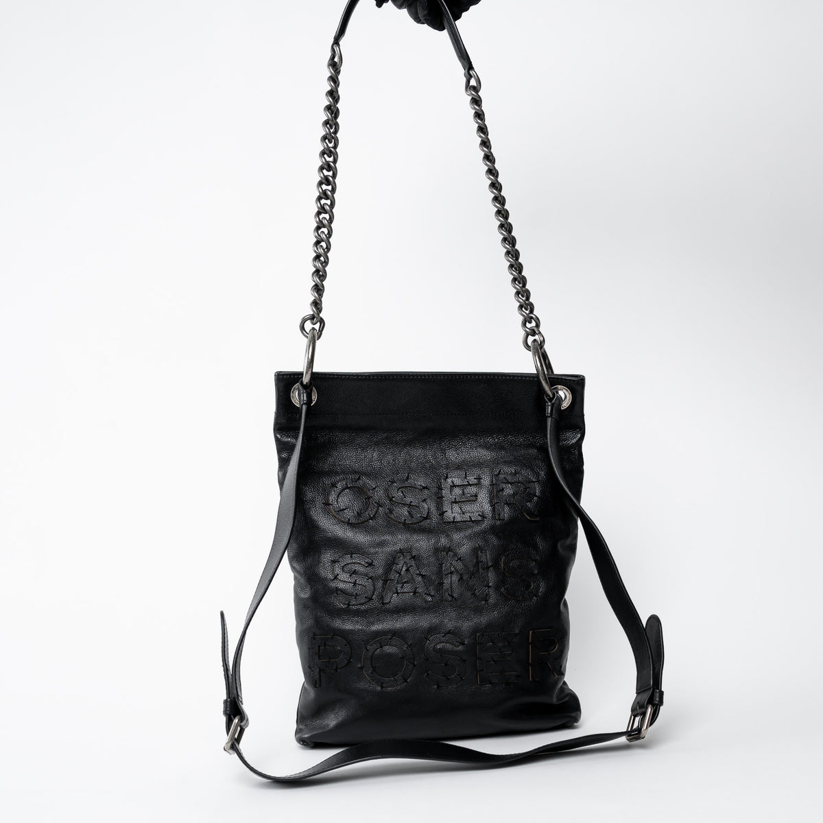 Pre-Loved Chanel™ Black Grained Leather Oser Sans Poser Messenger Bag