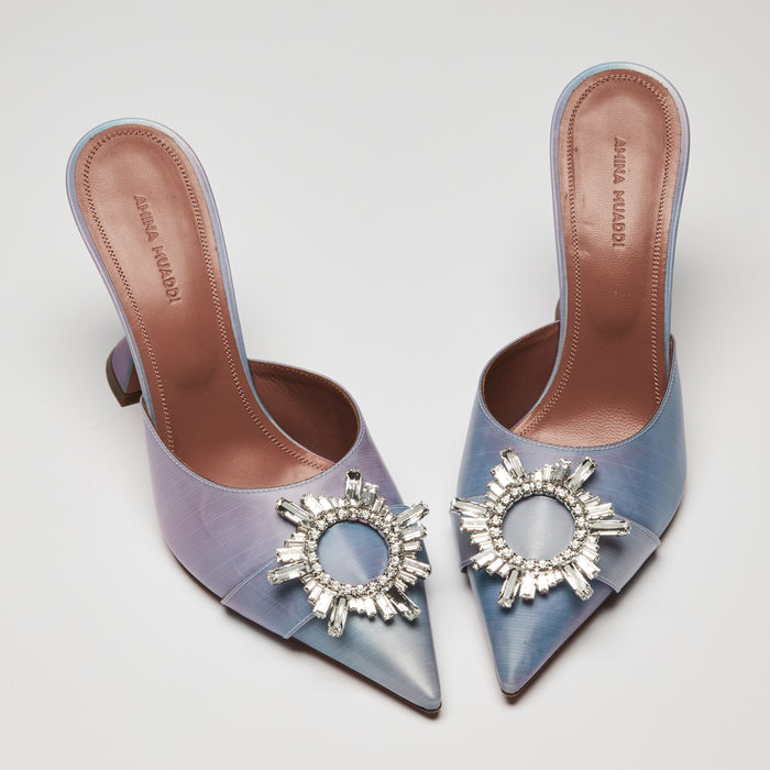Amina Muaddi Begum Iridescent Mules with Crystal Brooch Embellishment Size 39