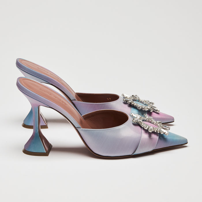 Amina Muaddi Begum Iridescent Mules with Crystal Brooch Embellishment Size 39