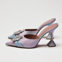Amina Muaddi Begum Iridescent Mules with Crystal Brooch Embellishment Size 39