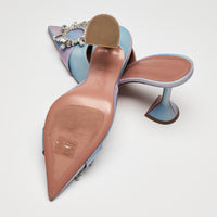 Amina Muaddi Begum Iridescent Mules with Crystal Brooch Embellishment Size 39
