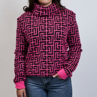 Balmain Pink Wool Black Monogram Turtle Neck Size 36