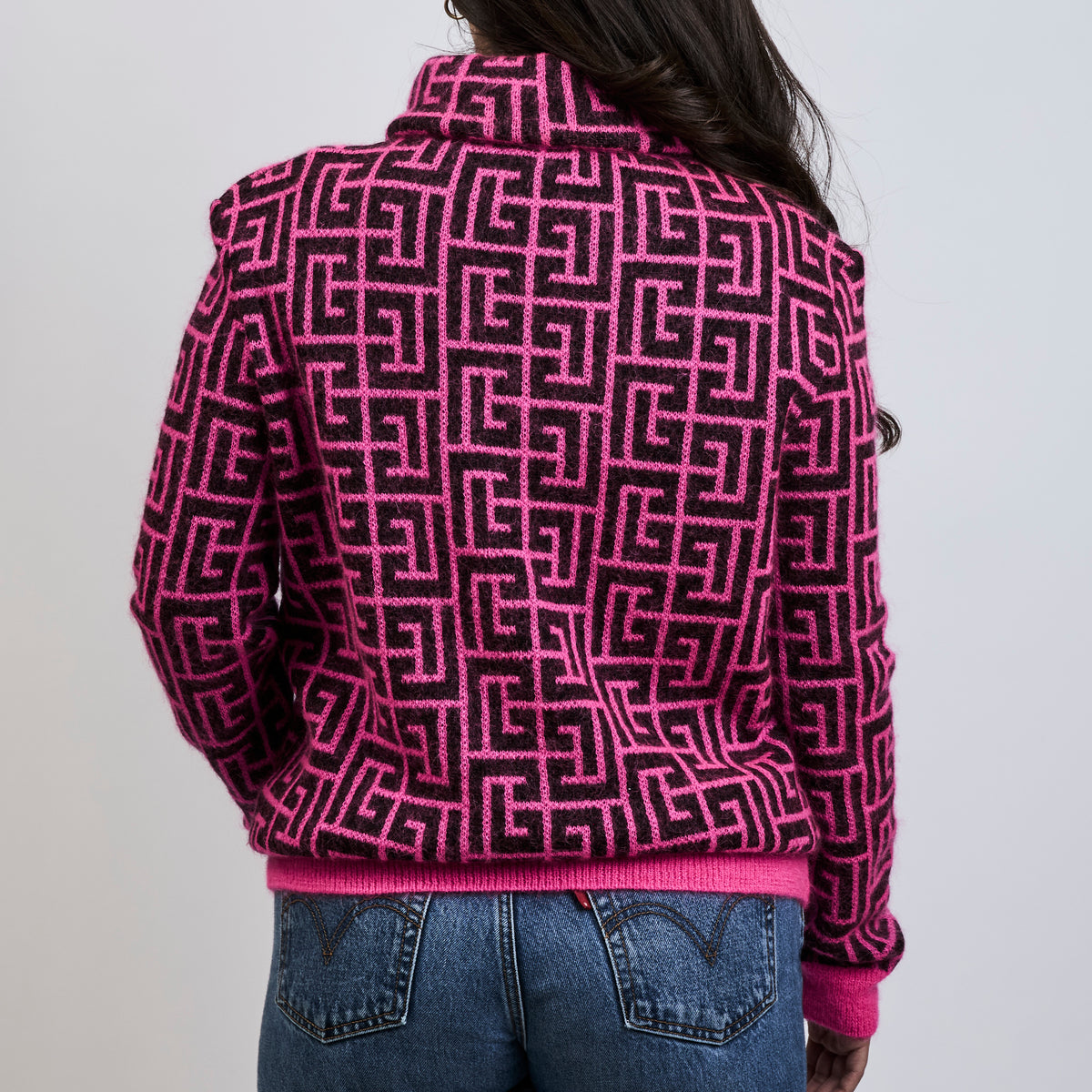 Balmain Pink Wool Black Monogram Turtle Neck Size 36