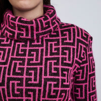 Balmain Pink Wool Black Monogram Turtle Neck Size 36