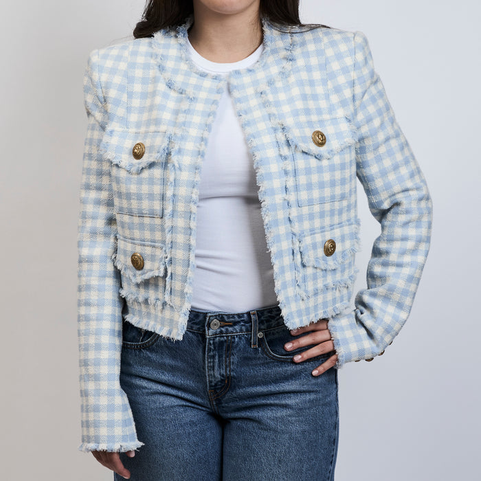 Balmain White and Blue Tweed Jacket Size 42