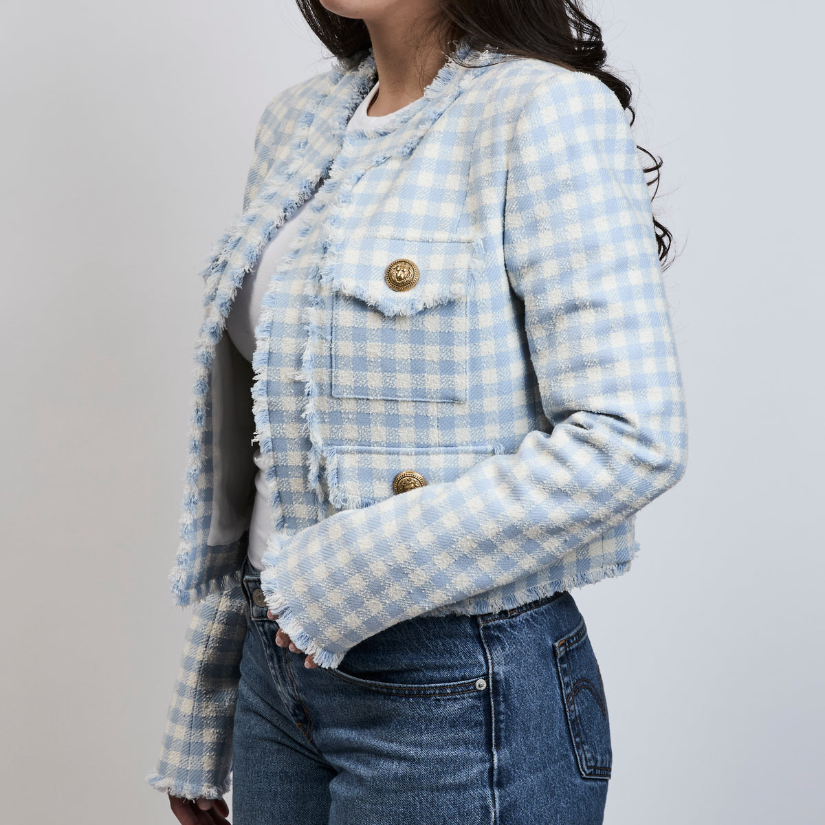 Balmain White and Blue Tweed Jacket Size 42