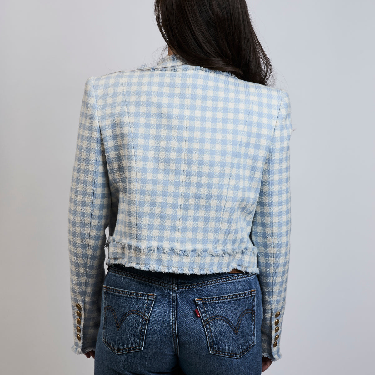 Balmain White and Blue Tweed Jacket Size 42