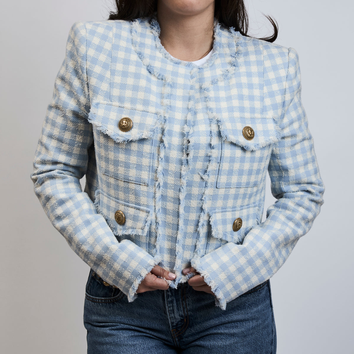 Balmain White and Blue Tweed Jacket Size 42