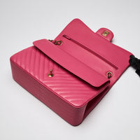 Pre-Loved Chanel™ Pink Lambskin Leather Chevron Jumbo Double Flap Bag