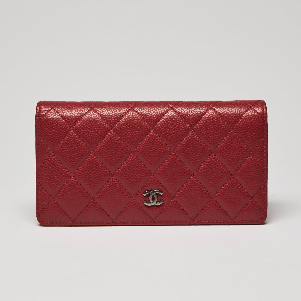 Pre-Loved Chanel™ Red Pebbled Leather Continental Bifold Wallet
