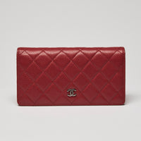 Pre-Loved Chanel™ Red Pebbled Leather Continental Bifold Wallet