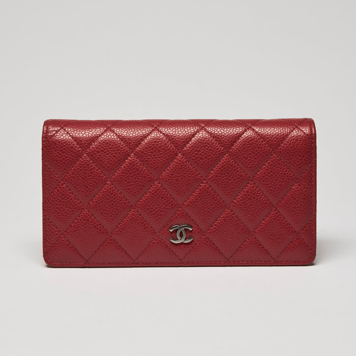 Pre-Loved Chanel™ Red Pebbled Leather Continental Bifold Wallet