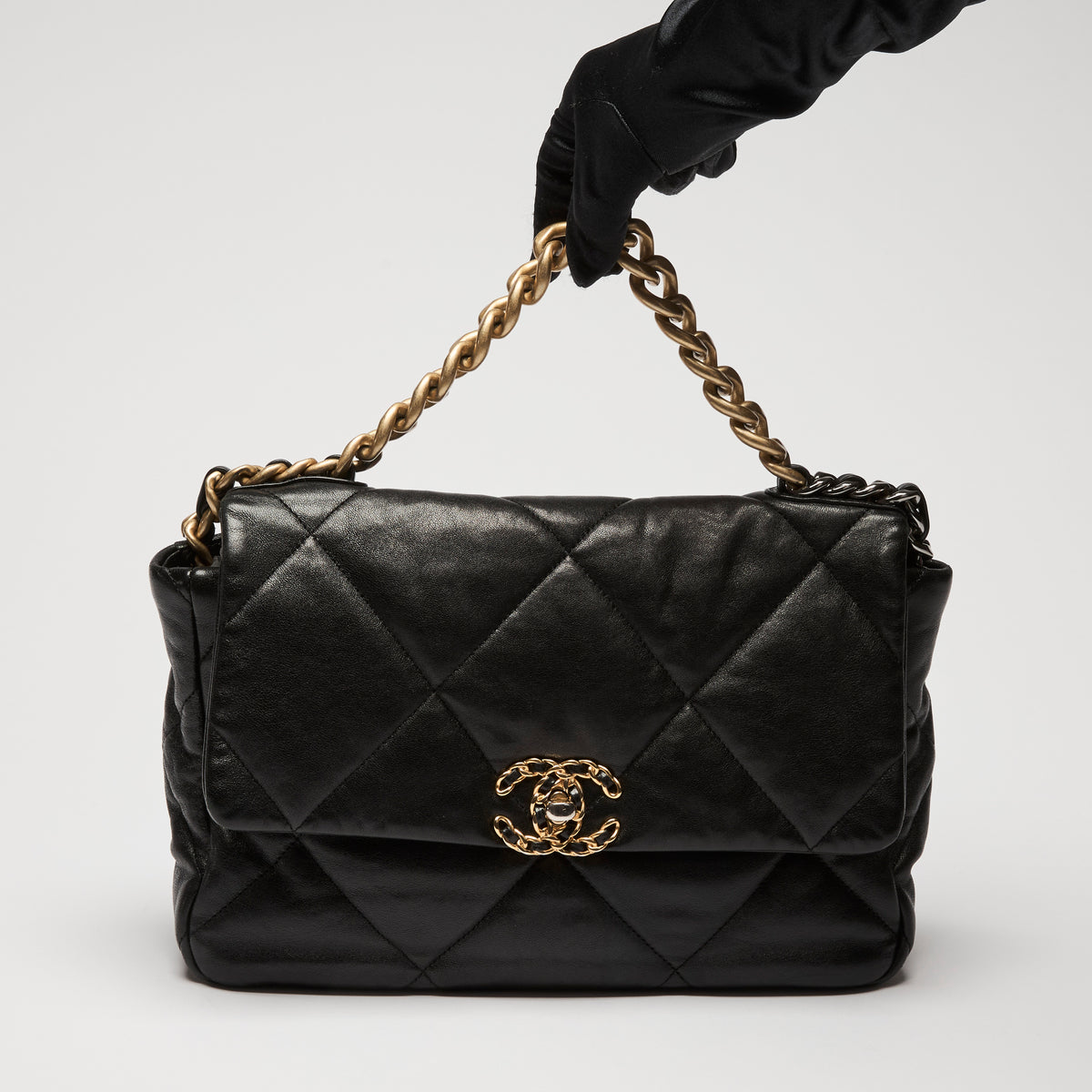 Pre-Loved Chanel™ Black  Medium/ Large 19 Bag with Gold and Silver Hardware