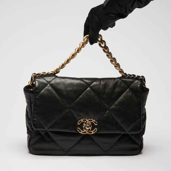 Pre-Loved Chanel™ Black  Medium/ Large 19 Bag with Gold and Silver Hardware