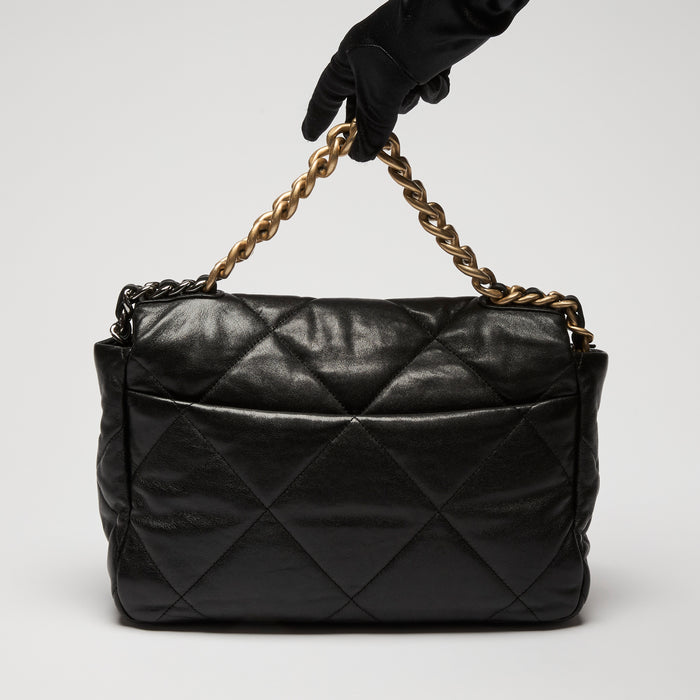Pre-Loved Chanel™ Black  Medium/ Large 19 Bag with Gold and Silver Hardware
