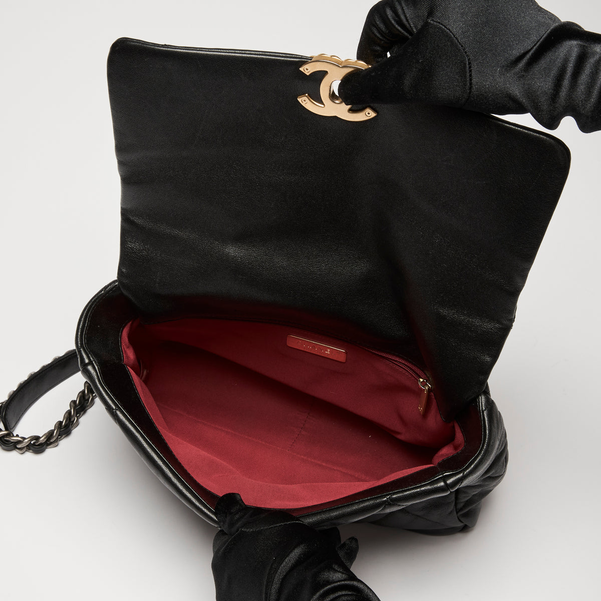 Pre-Loved Chanel™ Black  Medium/ Large 19 Bag with Gold and Silver Hardware