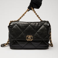 Pre-Loved Chanel™ Black  Medium/ Large 19 Bag with Gold and Silver Hardware