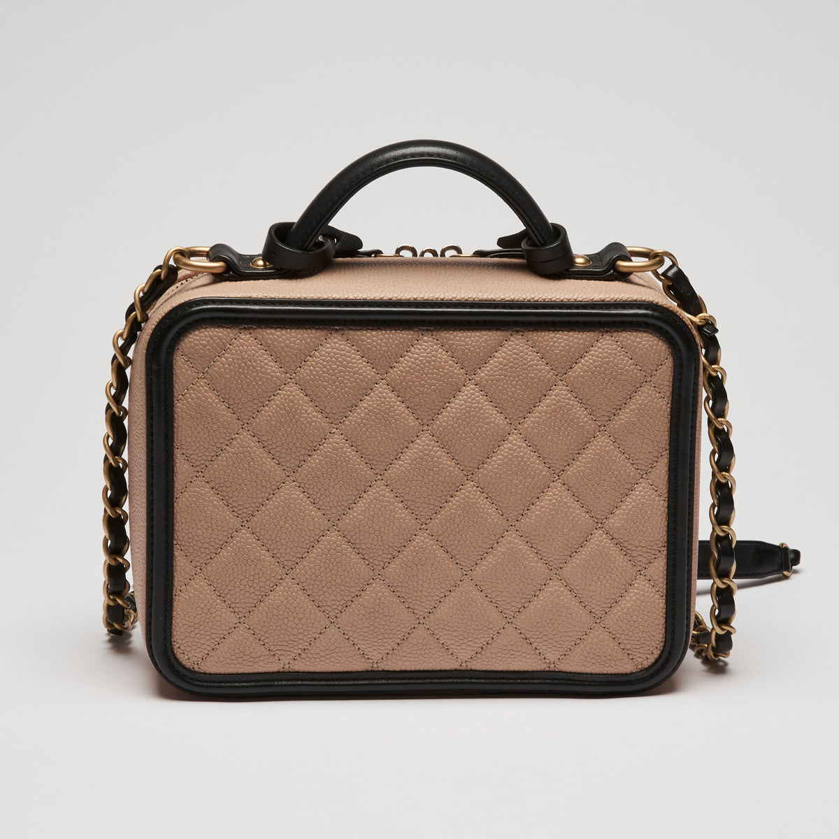 Pre-Loved Chanel™ Tan Two Tone Pebbled Leather Vanity Bag