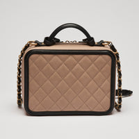 Pre-Loved Chanel™ Tan Two Tone Pebbled Leather Vanity Bag