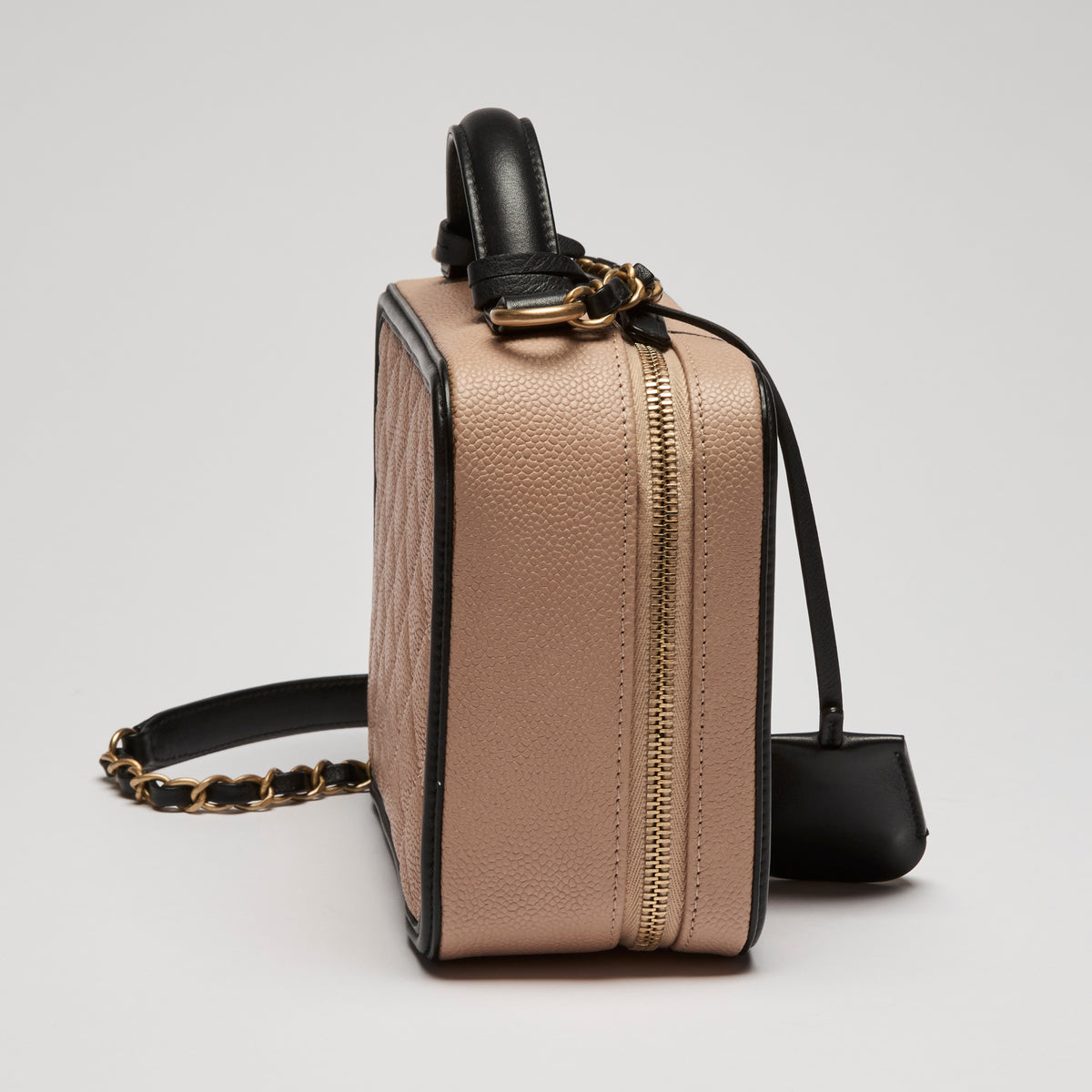 Pre-Loved Chanel™ Tan Two Tone Pebbled Leather Vanity Bag