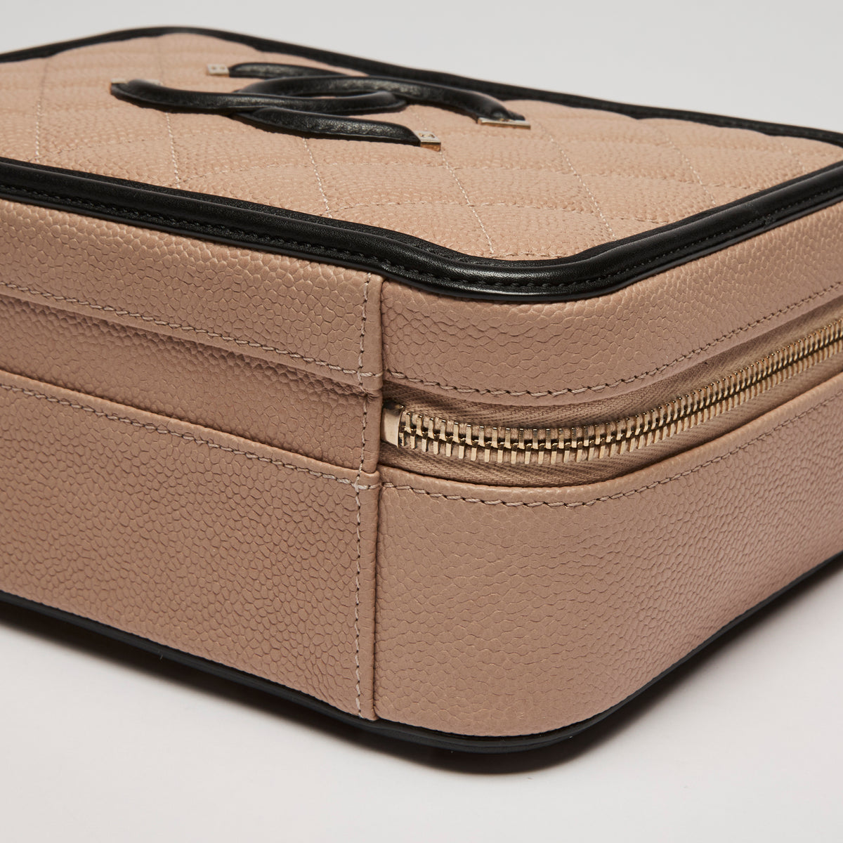 Pre-Loved Chanel™ Tan Two Tone Pebbled Leather Vanity Bag